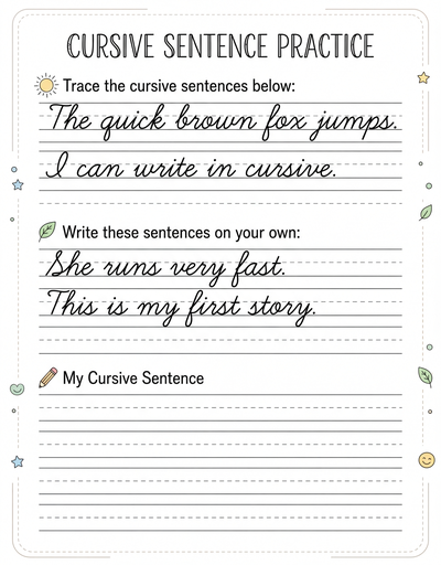 Cursive Sentence Practice Sheet thumbnail