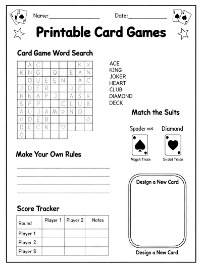 Printable Card Games Activity Sheet thumbnail