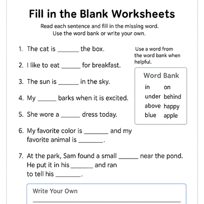 Fill in the Blank Worksheets Activity Sheet thumbnail