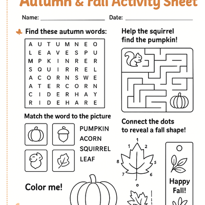 Autumn & Fall Activity Sheets Activity Sheet thumbnail