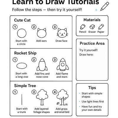 Learn to Draw Tutorials Activity Sheet thumbnail